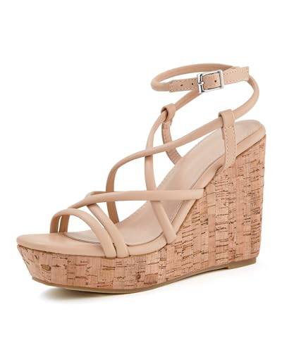 Coutgo Damen Plateau-Sandalen mit Keilabsatz, Kork, Slingback, Keilabsätze, Espadrilles, Sommerschuhe, A-Khaki, 38.5 EU von Coutgo