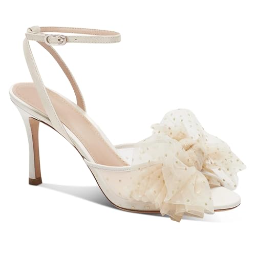 Coutgo Damen-Sandalen mit Stiletto-Absatz, Fliege, Netzstoff, sexy, Slingback, Schlupfschuhe, Sommer, Hochzeitskleid, Schuhe, beige, 39 EU von Coutgo