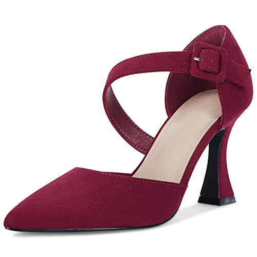 Coutgo Damen Slide Heeled Sandalen Quadratische Offene Zehen Pumps Stiletto Rückenfrei Slip On Sommer Slipper Schuhe, Burgunder, 38 EU von Coutgo