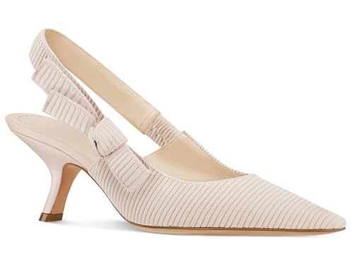 Coutgo Damen Slingback Kitten Heels Geschlossene Spitze Spitze Schleife Strick Slip On Arbeitspumps Kleid Schuhe, Beige, 38.5 EU von Coutgo