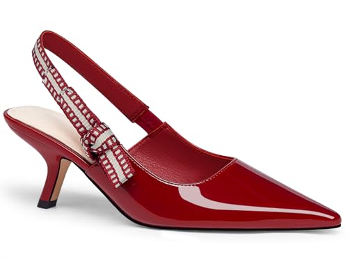 Coutgo Damen Slingback Kitten Heels Geschlossene Spitze Spitze Schleife Strick Slip On Arbeitspumps Kleid Schuhe, Weinrot, 40 EU von Coutgo