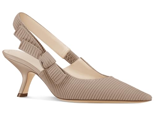 Coutgo Damen Slingback Kitten Heels Geschlossene Spitze Spitze Schleife Strick Slip On Arbeitspumps Kleid Schuhe, Heller Kaffee, 37.5 EU von Coutgo