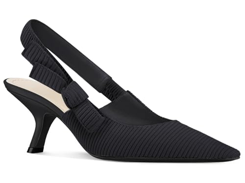 Coutgo Damen Slingback Kitten Heels Geschlossene Spitze Zehe Bowknot Strick Slip On Arbeit Pumps Kleid Schuhe, Schwarz, 43 EU von Coutgo