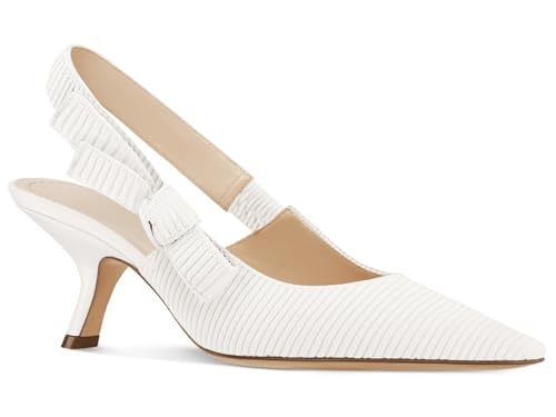 Coutgo Damen Slingback Kitten Heels Geschlossene Spitze Zehe Bowknot Strick Slip On Arbeit Pumps Kleid Schuhe, Weiss/opulenter Garten, 39 EU von Coutgo