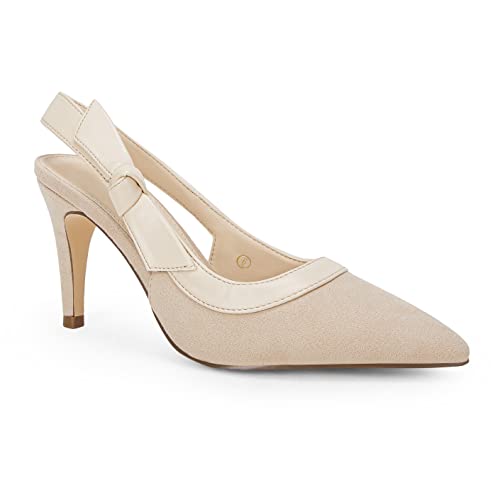 Coutgo Damen Spitze Zehen High Heels Slingback Bowknot Formale Pumps Kleid Schuhe, Nude/Wildleder, 39 EU von Coutgo