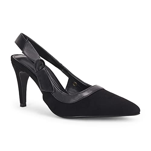 Coutgo Damen Spitze Zehen High Heels Slingback Bowknot Formale Pumps Kleid Schuhe, Schwarzes Veloursleder, 38.5 EU von Coutgo