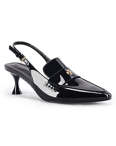 Coutgo Damen-Sandalen mit spitzem Zehenbereich, Slingback, Kätzchen-Absatz, Schlupfschuhe, Knöchelschnalle, elegante Schuhe, Schwarz, 37.5 EU von Coutgo