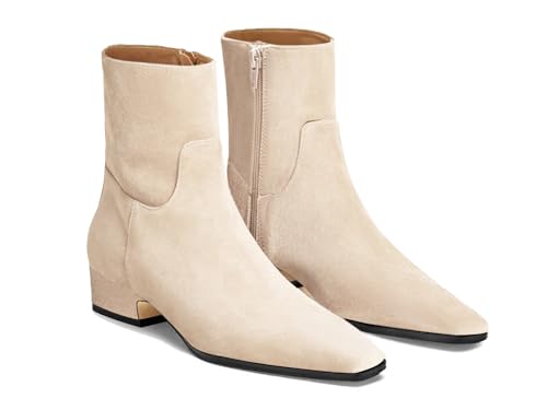 Coutgo Damen-Stiefeletten, niedriger Absatz, quadratisch, spitzer Zehenbereich, breiter Absatz, seitlicher Reißverschluss, elegante Herbststiefel, Hautfarben, 38.5 EU Coutgo Damen-Stiefeletten, niedriger Absatz, quadratisch, spitzer Zehenbereich, breiter Absatz, seitlicher Reißverschluss, elegante Herbststiefel, Hautfarben, 38.5 EU von Coutgo
