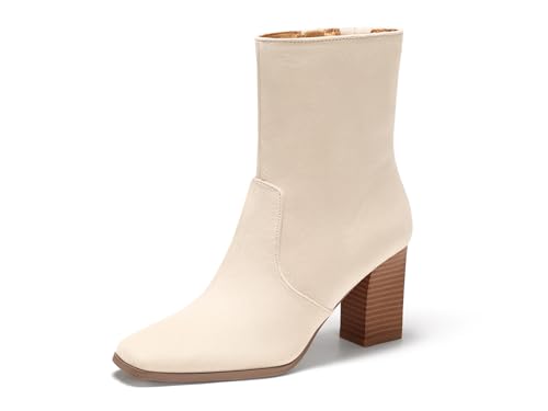 Coutgo Damen-Stiefeletten mit Blockabsatz, quadratischer Zehenbereich, seitlicher Reißverschluss, Wildlederimitat, Herbstschuhe, Hautfarben, 38 EU von Coutgo