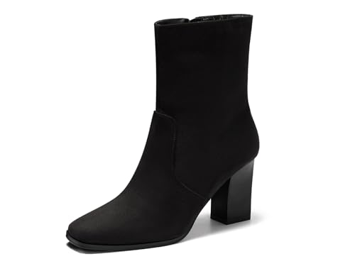Coutgo Damen-Stiefeletten mit Blockabsatz, quadratischer Zehenbereich, seitlicher Reißverschluss, Wildlederimitat, Herbstschuhe, Schwarz, 37.5 EU von Coutgo