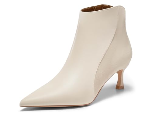 Coutgo Damen-Stiefeletten mit Kätzchen-Absatz, spitzer Zehenbereich, seitlicher Reißverschluss, Herbst-Winter-Stiefeletten, Beige, 41 EU von Coutgo