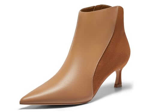 Coutgo Damen-Stiefeletten mit Kätzchen-Absatz, spitzer Zehenbereich, seitlicher Reißverschluss, Herbst-Winter-Stiefeletten, Braun, 37.5 EU von Coutgo