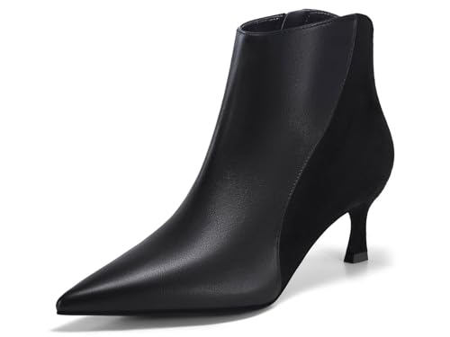 Coutgo Damen-Stiefeletten mit Kätzchen-Absatz, spitzer Zehenbereich, seitlicher Reißverschluss, Herbst-Winter-Stiefeletten, Schwarz, 36 EU von Coutgo