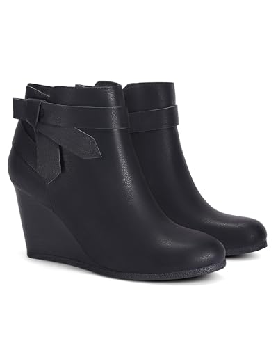 Coutgo Damen-Stiefeletten mit Keilabsatz, Knoten, gestapelter Absatz, seitlicher Reißverschluss, Winterkleidschuhe, schwarz - cool black, 41 EU von Coutgo