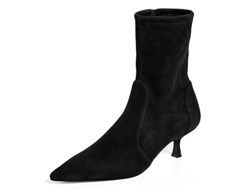 Coutgo Damen-Stiefeletten mit niedrigem Kätzchen-Absatz, spitzer Zehenbereich, seitlicher Reißverschluss, Herbstschuhe, Schwarz, 37.5 EU von Coutgo