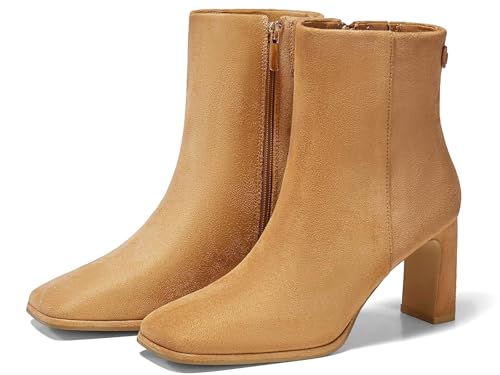 Coutgo Damen Stiefeletten mit quadratischem Zehenbereich, Blockabsatz, seitlicher Reißverschluss, Wildlederimitat, Winterschuhe, Braun, 37.5 EU von Coutgo