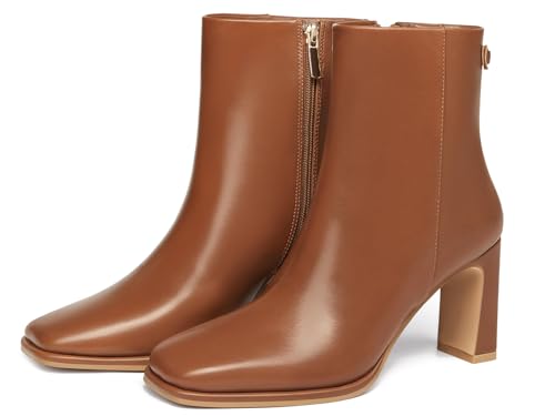 Coutgo Damen Stiefeletten mit quadratischem Zehenbereich, Blockabsatz, seitlicher Reißverschluss, Wildlederimitat, Winterschuhe, rotbraun, 39.5 EU von Coutgo