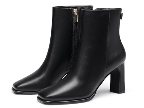 Coutgo Damen Stiefeletten mit quadratischem Zehenbereich, Blockabsatz, seitlicher Reißverschluss, Wildlederimitat, Winterschuhe, schwarz - cool black, 37 EU von Coutgo