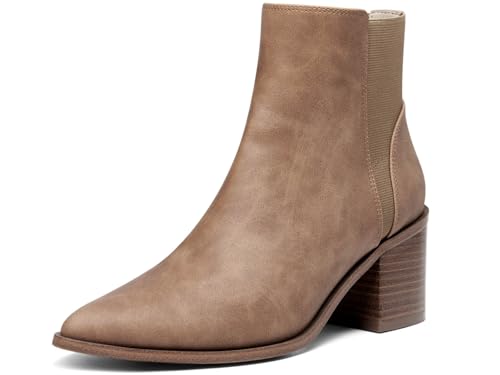 Coutgo Damen-Stiefeletten mit spitzem Zehenbereich, elastisch, klobig, gestapelt, mittelhoher Absatz, Schlupfstiefel, Chelsea-Stiefel, CAMEL, 40 EU von Coutgo