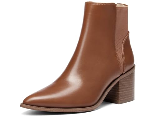Coutgo Damen-Stiefeletten mit spitzem Zehenbereich, elastisch, klobig, gestapelt, mittelhoher Absatz, Schlupfstiefel, Chelsea-Stiefel, Rotbraun (Wildleder), 39.5 EU von Coutgo