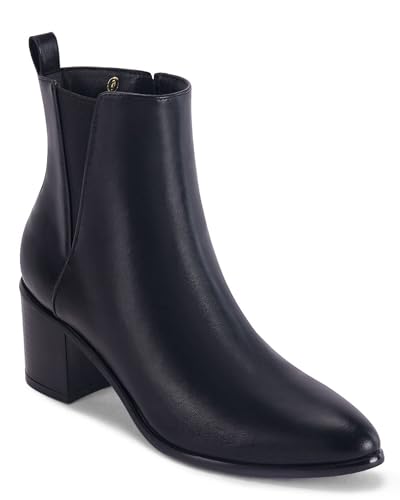 Coutgo Damen-Stiefeletten mit spitzem Zehenbereich, klobiger Blockabsatz, seitlicher Reißverschluss, Chelsea, Herbststiefel, Schwarz (Leder), 40 EU von Coutgo