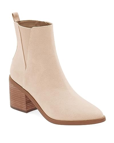 Coutgo Damen-Stiefeletten mit spitzem Zehenbereich, klobiger Blockabsatz, seitlicher Reißverschluss, Chelsea, Herbststiefel, Hautfarben, 37.5 EU von Coutgo