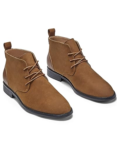 Coutgo Lässige Chukka-Stiefel für Herren, Wüstenstiefel, Schnürstiefel, Wildleder, gestapelt, niedriger Absatz, mittelhohe Stiefel, Braun, 43 EU von Coutgo