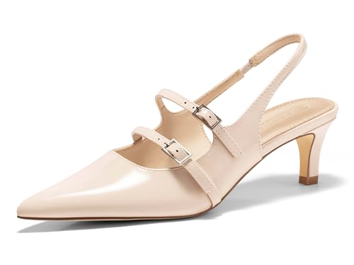 Coutgo Mary Jane Damen-Pumps mit Slingback-Absatz, geschlossen, spitzer Zehenbereich, Schnalle, Riemen, Hochzeitskleid, Schuhe, Beige, 40 EU Coutgo Mary Jane Damen-Pumps mit Slingback-Absatz, geschlossen, spitzer Zehenbereich, Schnalle, Riemen, Hochzeitskleid, Schuhe, Beige, 40 EU von Coutgo