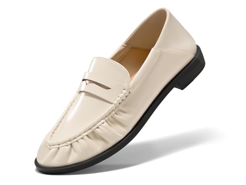 Coutgo Penny Loafer für Damen, bequeme Schlupfschuhe, zusammenklappbarer Absatz, geschlossene Zehenpartie, elegant, leger, arbeitsflach, Beige, 41 EU von Coutgo