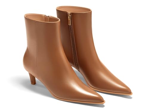 Coutgo Stiefeletten für Damen, Kätzchen, niedriger Absatz, spitzer Zehenbereich, seitlicher Reißverschluss, Herbstschuhe, Hellbraunes Polyurethan, 42 EU von Coutgo