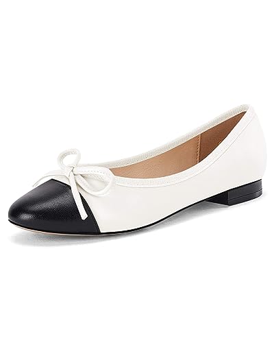 Coutgo Damen-Ballerinas mit Zehenkappe, Schleife, spitzer Zehenbereich, Slipper, Büro, Arbeit, bequem, Kleid, Party, flache Schuhe, Weiss/opulenter Garten, 40.5 EU von Coutgo