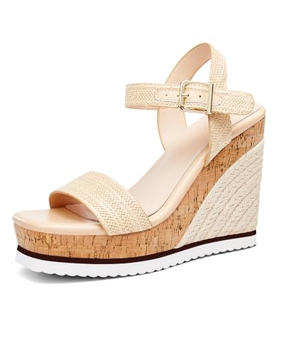 Damen Espadrille Keilabsatz Plateau Sandalen Offene Zehe Knöchel Schnalle Riemen Casual Sommerschuhe, Hellkhaki, 37.5 EU Damen Espadrille Keilabsatz Plateau Sandalen Offene Zehe Knöchel Schnalle Riemen Casual Sommerschuhe, Hellkhaki, 37.5 EU von Coutgo