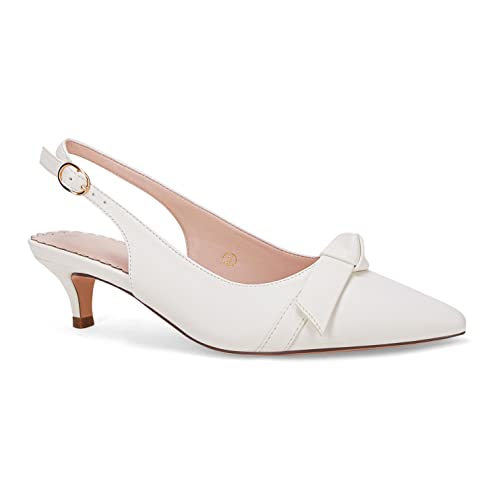 Damen Pumps mit geschlossener Zehenpartie, Kätzchen-Absatz, Schleife, Slingback, Knöchelschnalle, Riemen, Büro, Hochzeitskleid, Pumps, Weiß, 38.5 EU von Coutgo