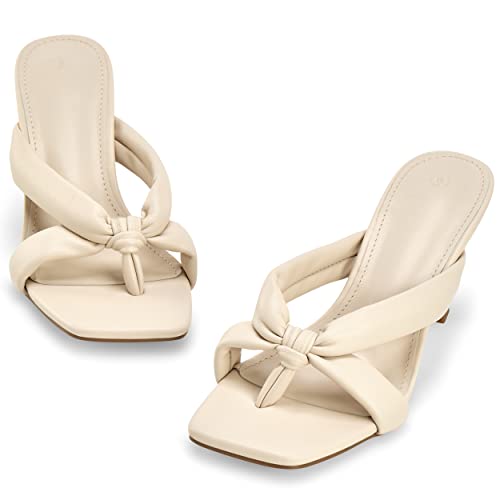 Damen-Sandalen, quadratisch, offener Zehenbereich, Flip-Flop, Tanga, Slides, Stiletto-Slides, Sommer, sexy Pantoletten, nude, 38 EU von Coutgo