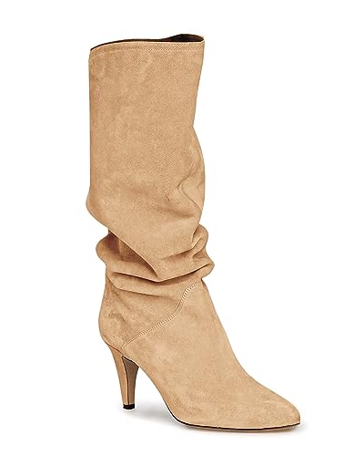 Damen Slouchy Kniehohe Stiefel Kätzchen Absatz Spitze Zehenbereich Breite Wade Pull On Lange Stiefel Winterschuhe, khaki, 38 EU von Coutgo