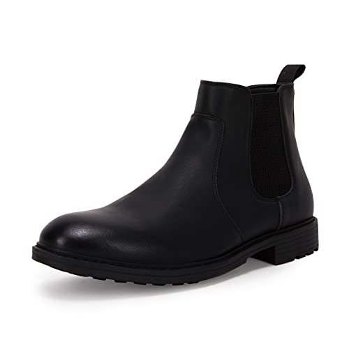 Herren Stiefeletten Chelsea Round Toe Slip on Wasserdicht Kunstleder Klassische Kleid Booties für Männer, Schwarz, 46.5 EU von Coutgo