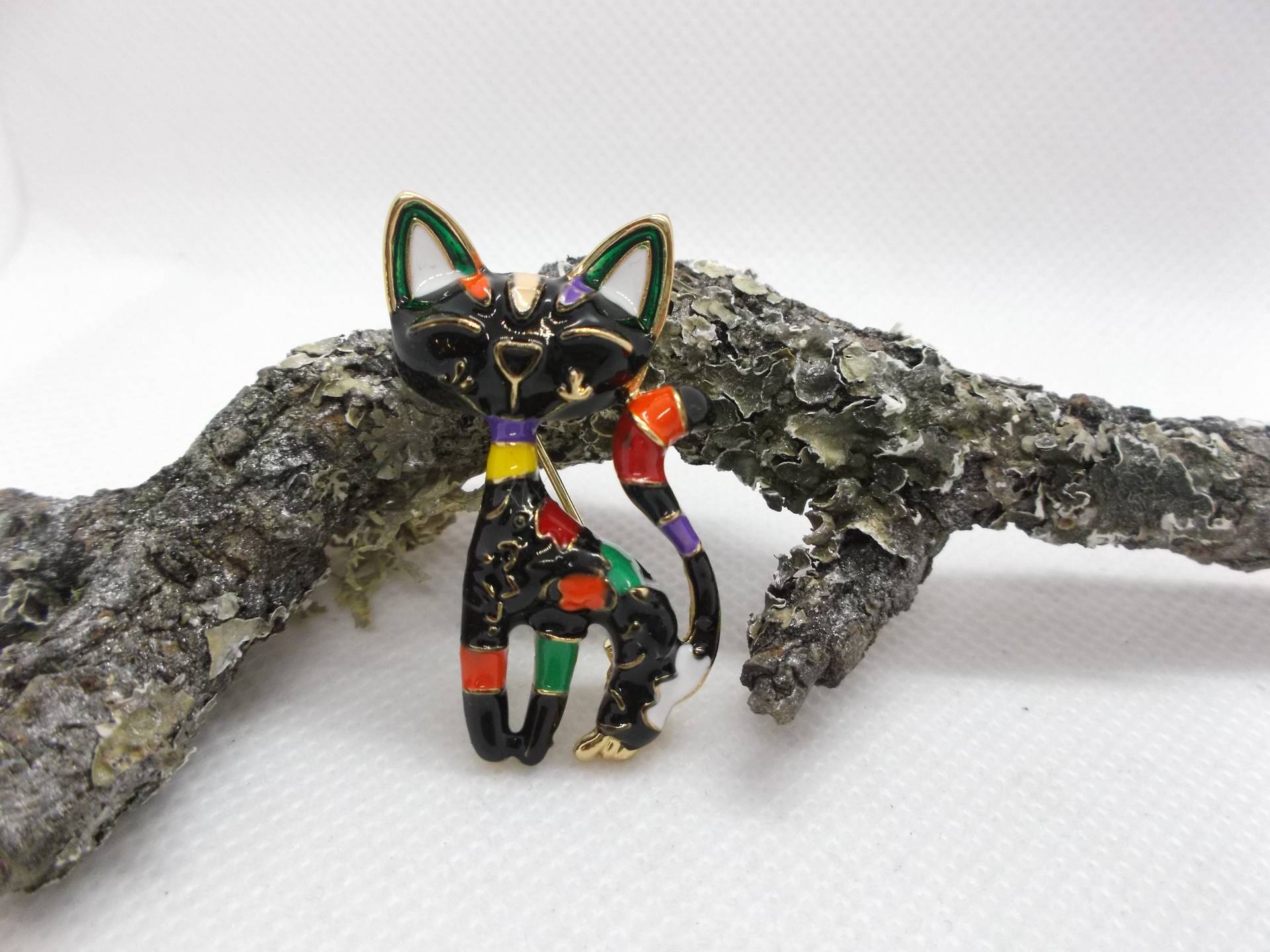 Brosche Nadel Kettenanhänger Freche Katze Emailliert Vergoldet Brosche Nadel Kettenanhänger Freche Katze Emailliert Vergoldet von CoutureDePillango