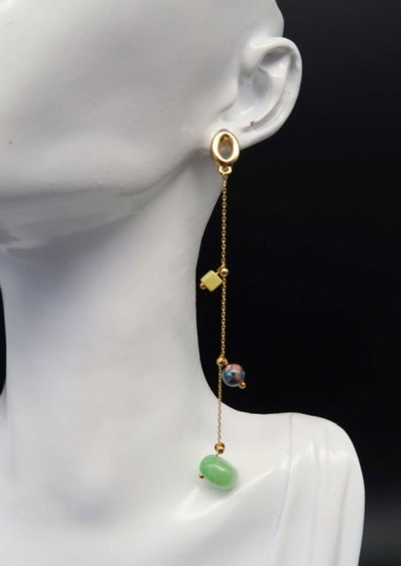 Ohrring Jugendstil Vergoldet Mit Achat Stein von CoutureDePillango