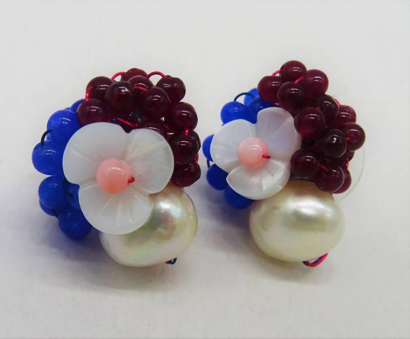 Ohrstecker Achat Zuchtperle Perlmuttblüte 925 Sterlingsilber Romantik von CoutureDePillango