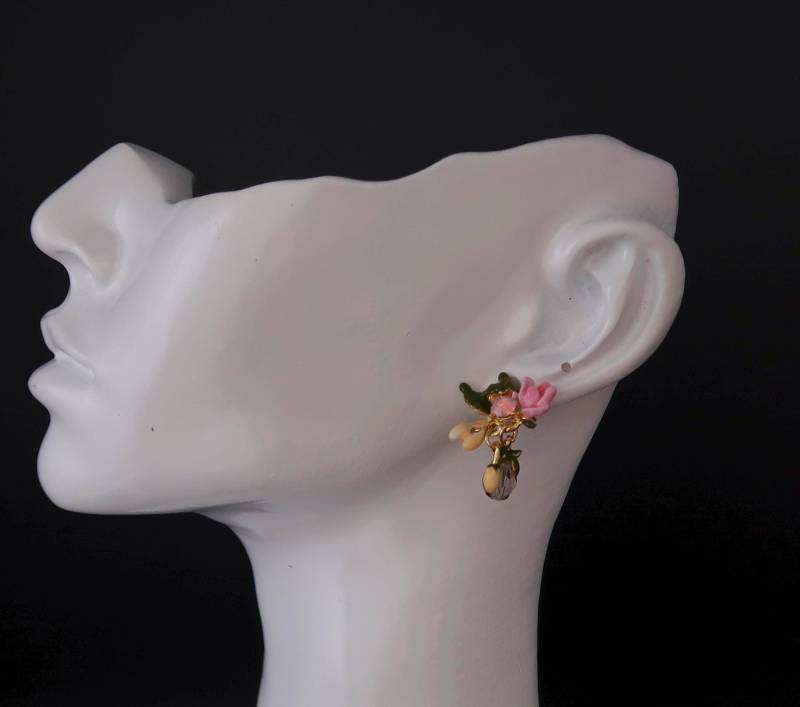 Ohrstecker Blüten Handbemalt Emaille Vergoldet von CoutureDePillango