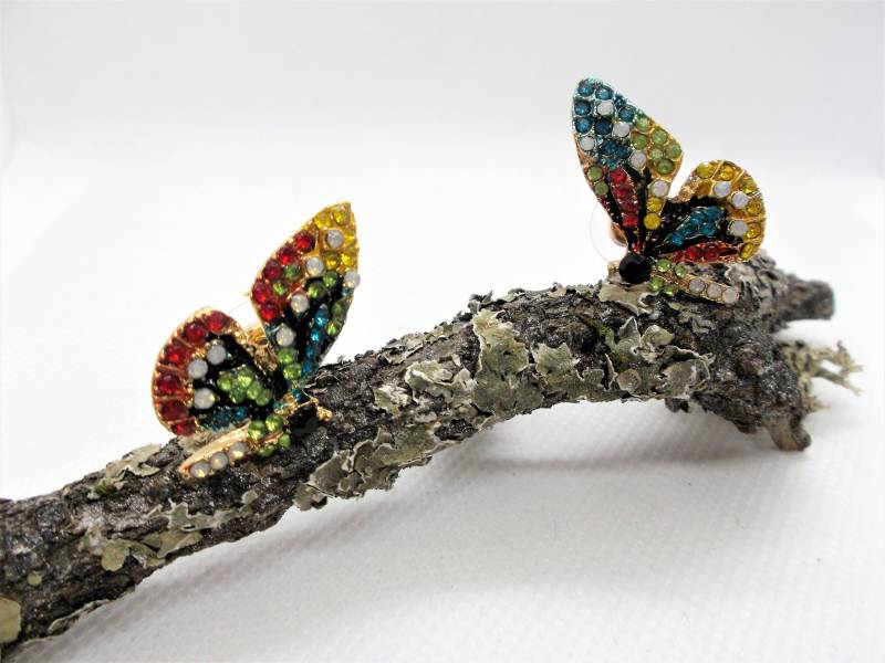Ohrstecker Schmetterling Strass Bunt von CoutureDePillango
