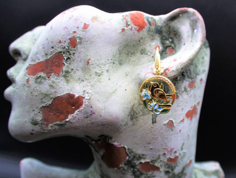 Phantasie Ohrringe/Vogel Design Emaillieren Vergoldet /High Quality Earring von CoutureDePillango