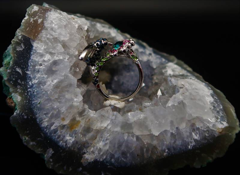 Ring Vogel Symbol Mit Kristallen Steinen Und Zirkonen von CoutureDePillango