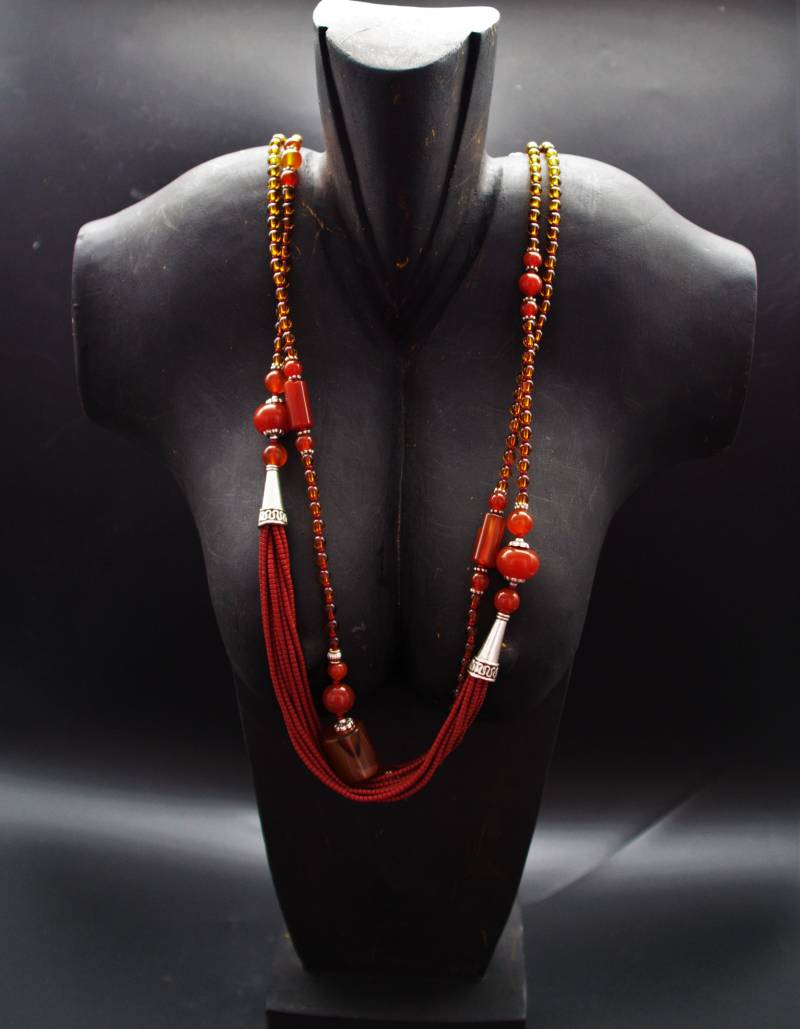 Sommer Halskette/Collier Handgemacht Einzilstück /Karneol Steine/Boho Style von CoutureDePillango
