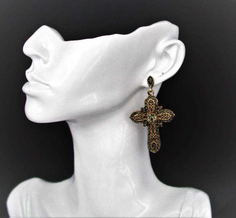 Vintage Ohrringe/Ohrstecker Rosevergolset Mit Grau Kristallen/ Gothik Still von CoutureDePillango