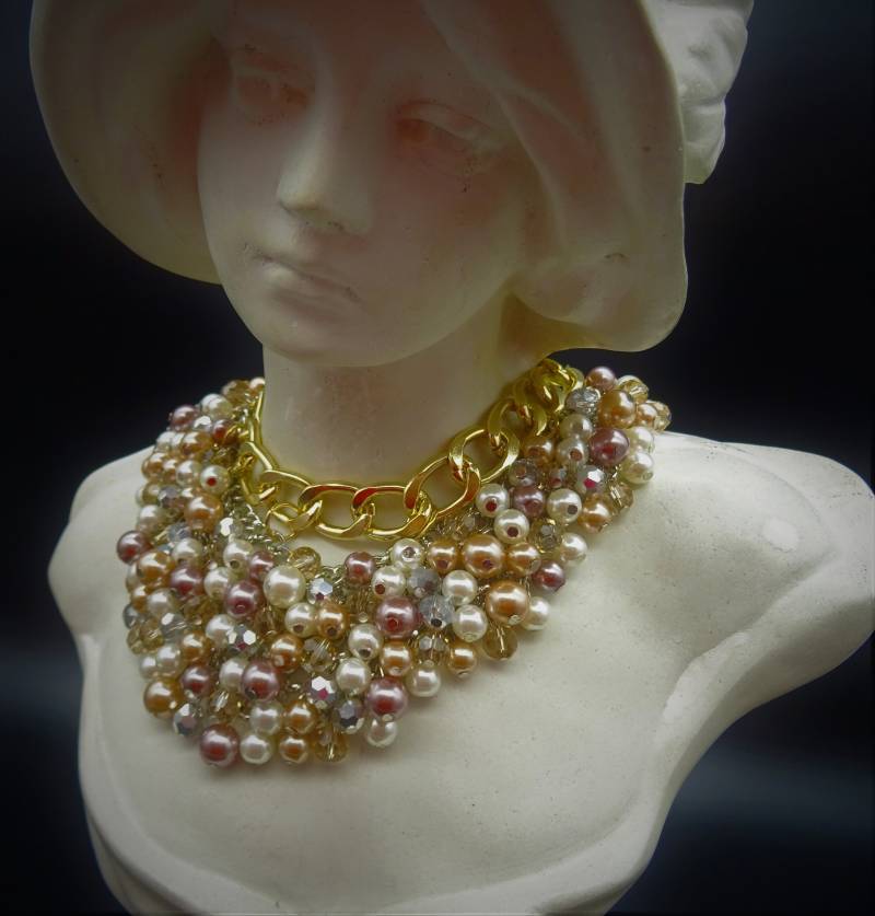statementcollier Perlen Kristalle Vergoldet von CoutureDePillango