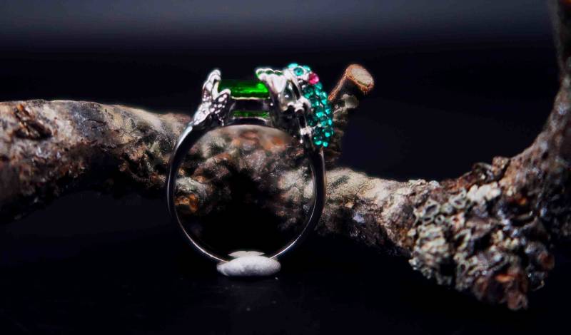 statementring Frosch Mit Grünen Zirkon Emaille Edelstahl Rhodniert von CoutureDePillango
