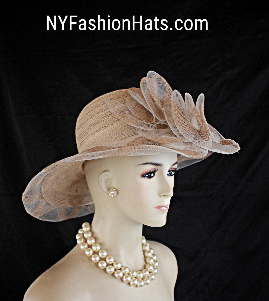 Camel Taupe Beige Braun Ausgefallener Hut Mit Breiter Krempe, Couturedesignerhüte, Hüte Für Formelle Hochzeiten, Nyfashionhats Klaira von CoutureDesignerHats