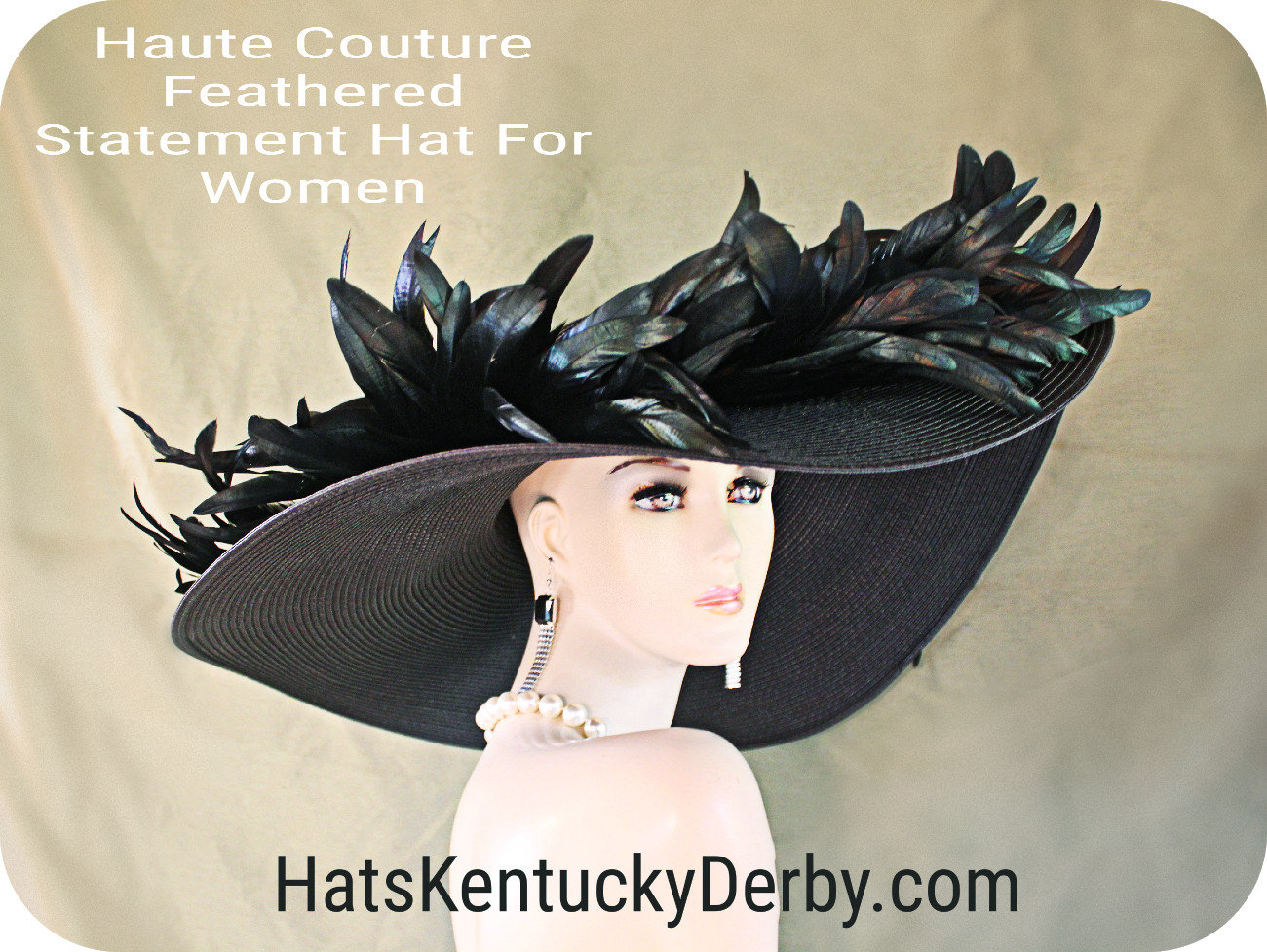 Exklusiver Schwarzer Kentucky Derby Statement Hut, "Alexandra" Designer Hüte Mit Breiter Krempe Für Pferderennen, Motf Premium Luxury Hat, Royal von CoutureDesignerHats