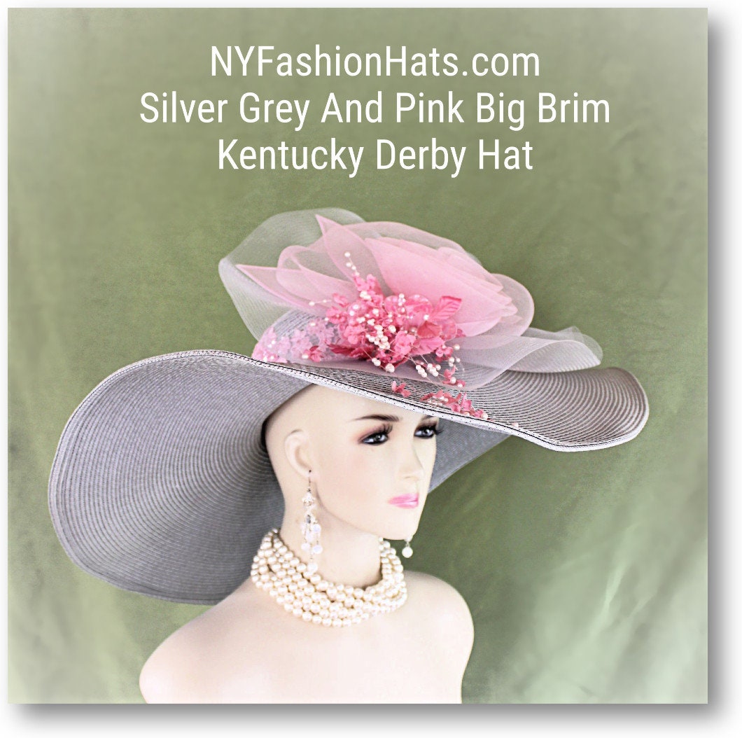 Kentucky Derby Hut, Silber Grau Altrosa Designer Hut Mit Großer Breiter Krempe, Hüte Für Pferderennen Hochzeit Formals Kleid, Ny Fashion Hutmacherei von CoutureDesignerHats